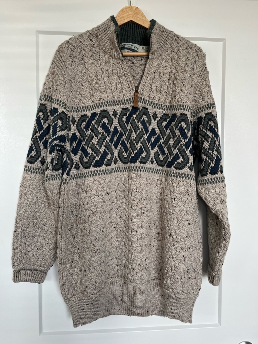 Aran Crafts Ireland Wool Sweater XL Fisherman Cable Knit Nordic zip Pullover - Picture 2 of 9